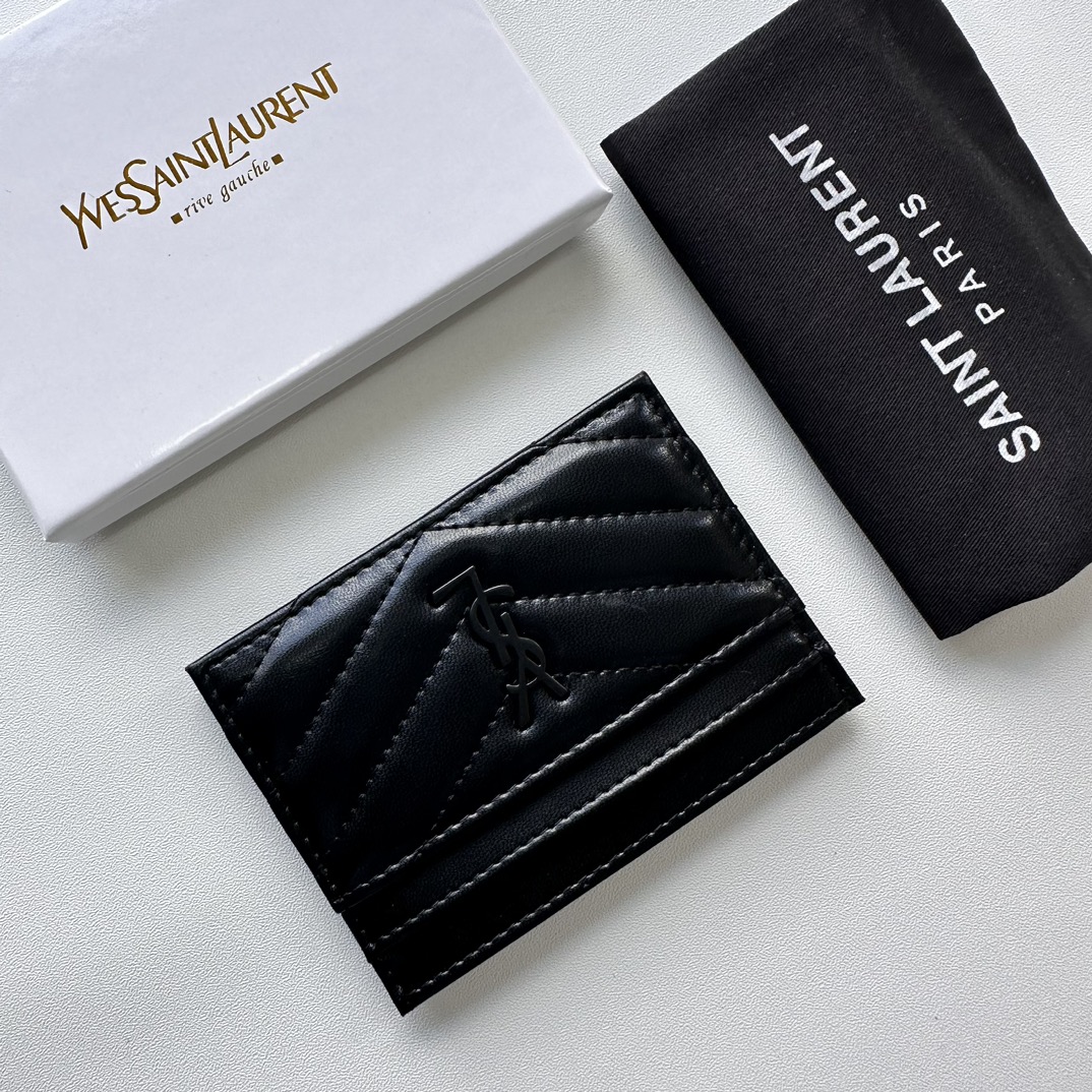Saint Laurent CASSANDRE MATELASSÉ card case in lambskin -Black Wallet
