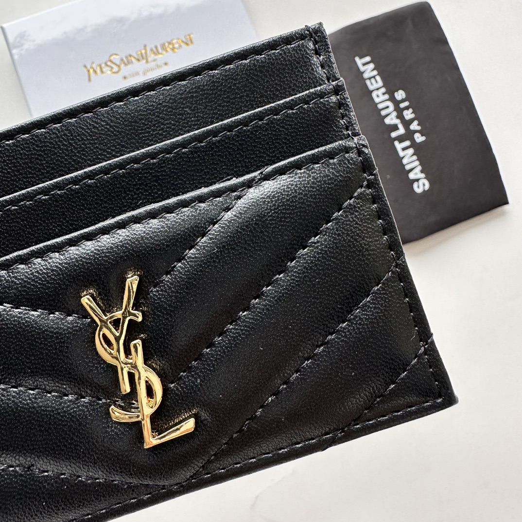 Saint Laurent CASSANDRE MATELASSÉ card case in lambskin -Black and Gold Wallet
