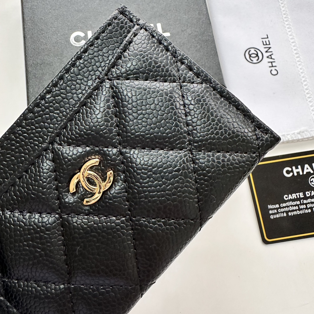 Chanel CLASSIC CARD HOLDER Grained Calfskin & Gold-Tone MetalBlack -Wallet