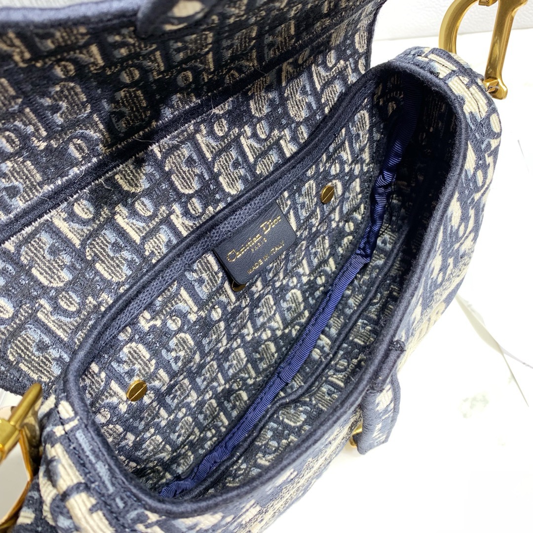 Dior SADDLE Bag Blue Dior Oblique Embroidered Velvet - Bag