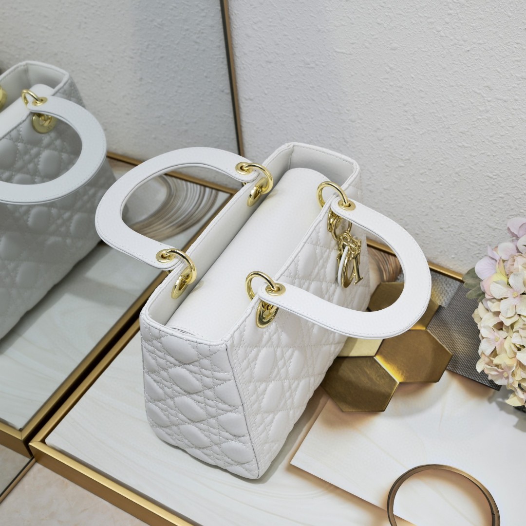 Dior Medium Lady Dior Bag White Cannage Calfskin Golden Hardware - Bag