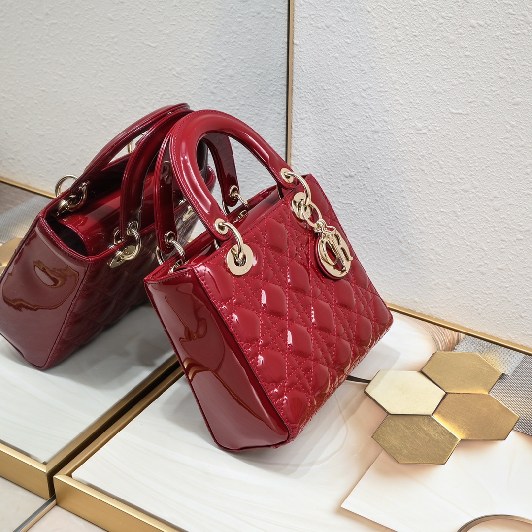 Dior Small Lady Dior Bag Red Cannage Calfskin Golden Hardware - Bag