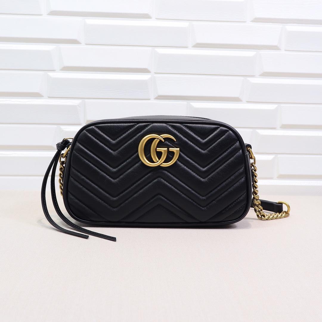 GUCCI Calfskin Matelasse GG Marmont Chain Shoulder Bag Black - Bag