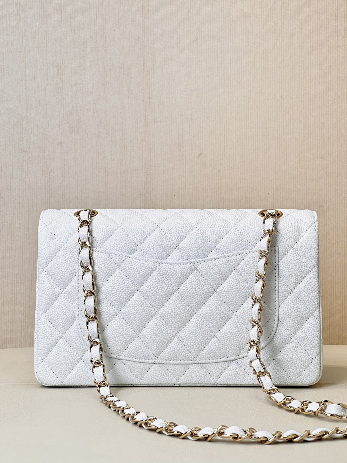 Chanel Classic Double Flag Bag White Leather Shoulder Bag