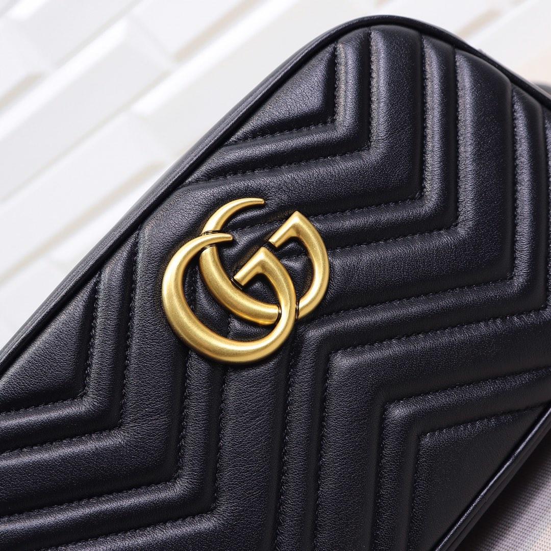 GUCCI Calfskin Matelasse GG Marmont Chain Shoulder Bag Black - Bag