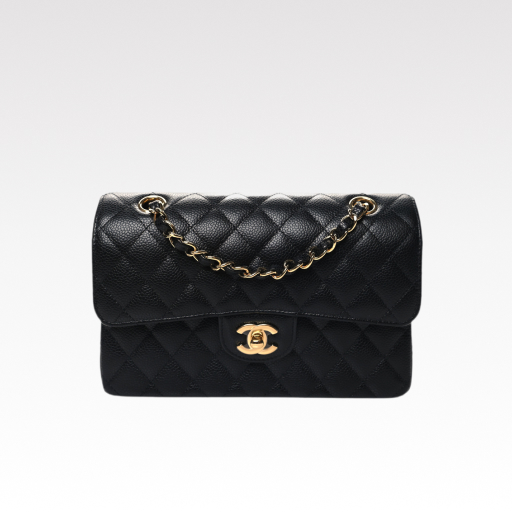 Chanel Classic Flag Bag Small Classic Double Flap Black Caviar Gold Hardware - Bag