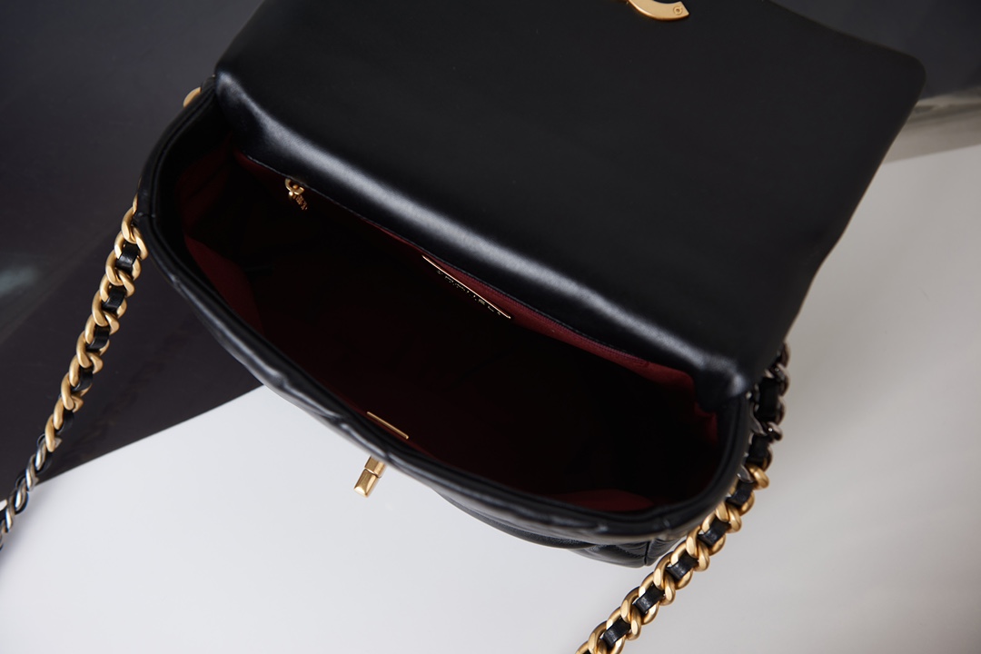 Chanel Calfskin Quilted Large Chanel 19 Flap Black -Golden - Bag