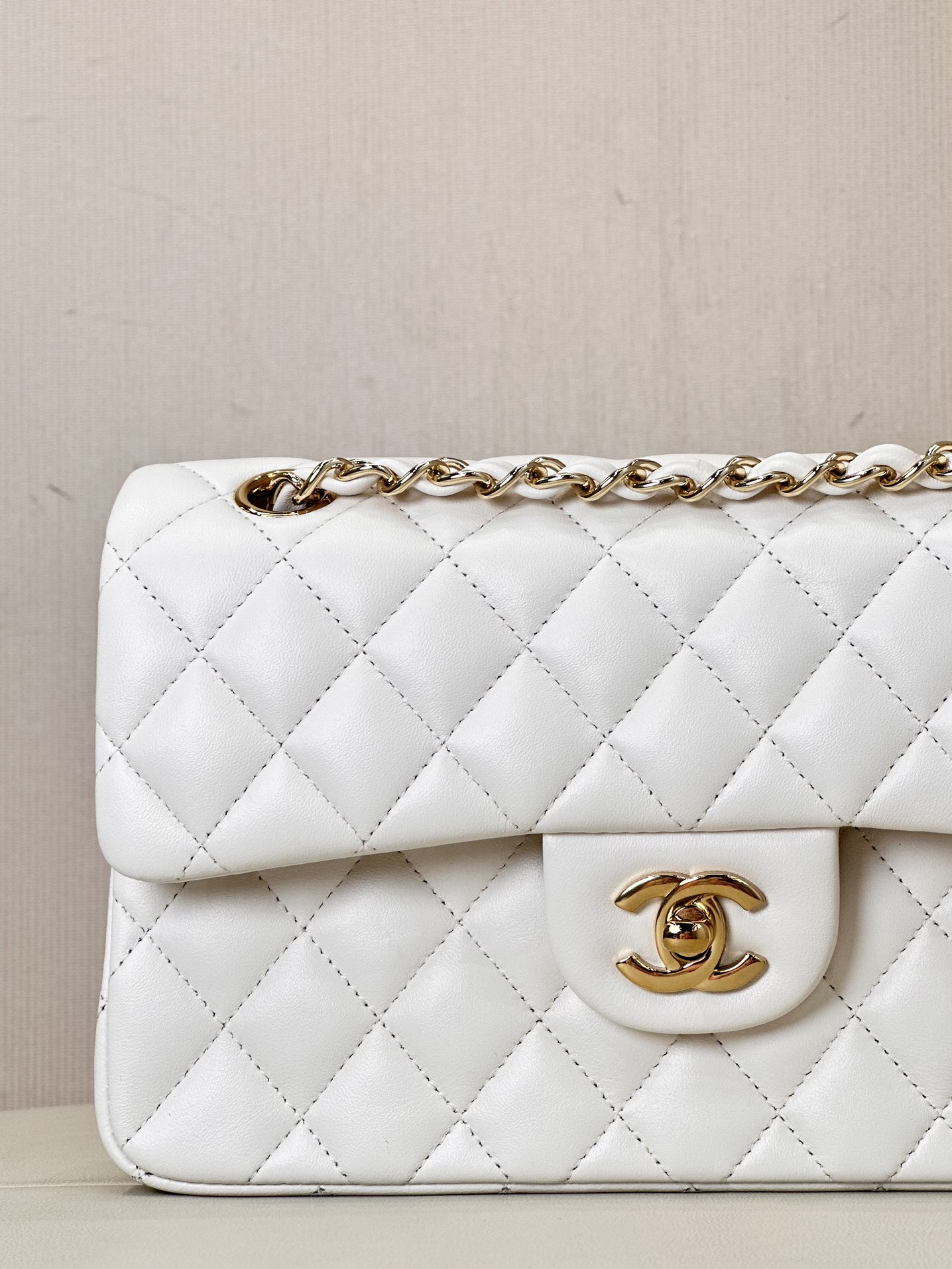 Chanel Classic Double Flag Bag White Leather Shoulder Bag