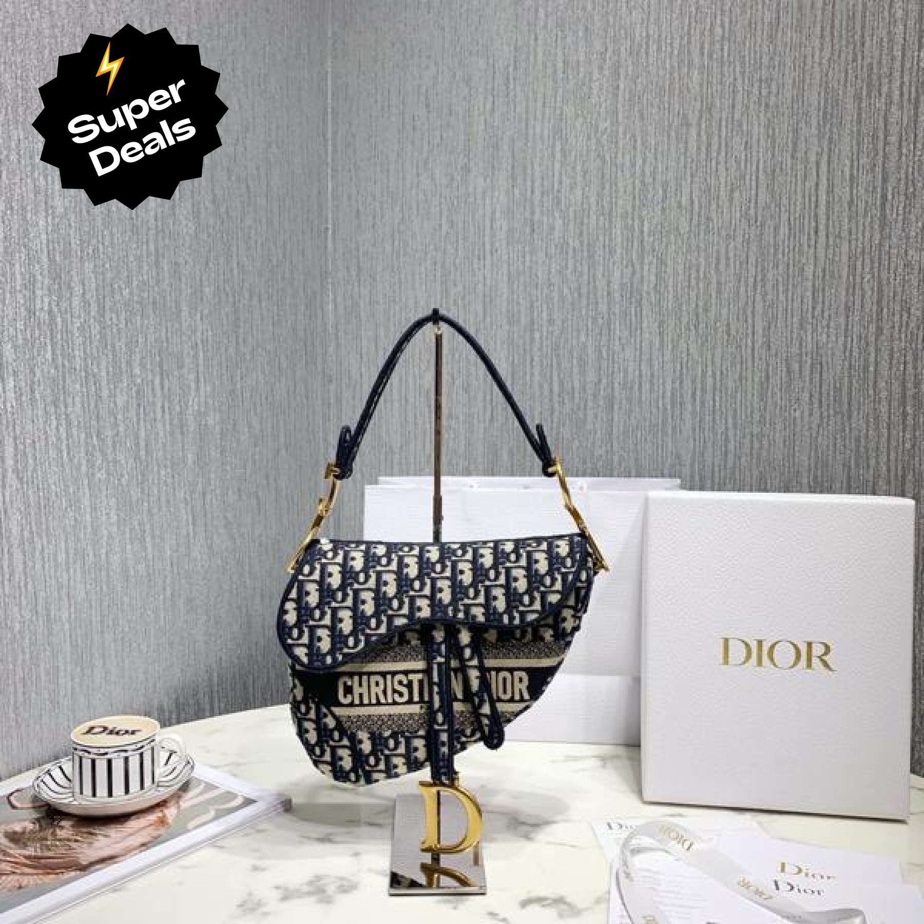 Dior SADDLE Bag Blue Dior Oblique Embroidered Velvet - Bag