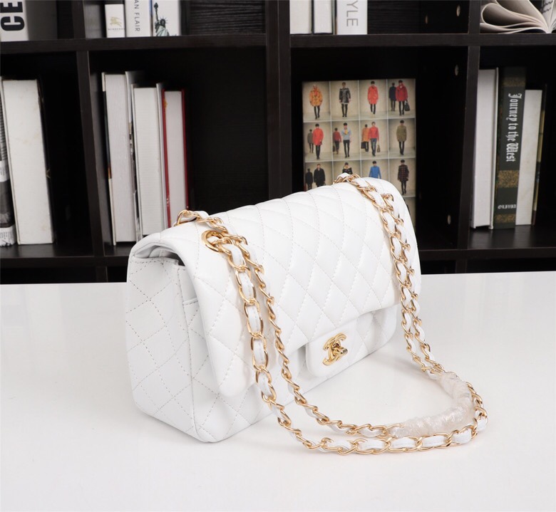 Chanel Classic Double Flap Bag White Golden Hardware - Bag