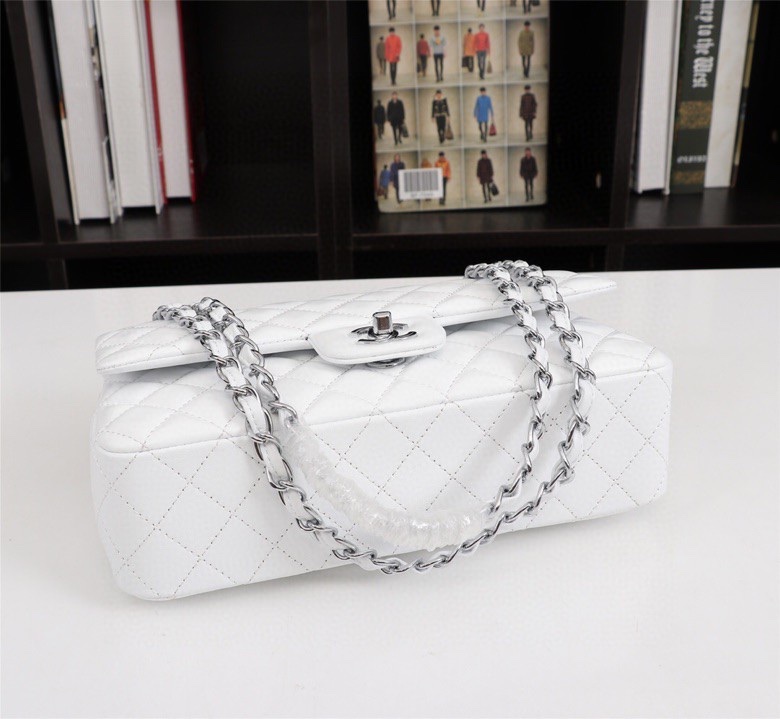 Chanel Classic Double Flap Bag White Silver Hardware - Bag